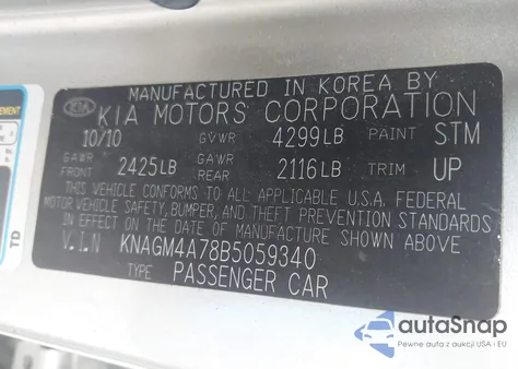 2011 Kia Optima Lx from USA, damaged, VIN KNAGM4A78B5059340